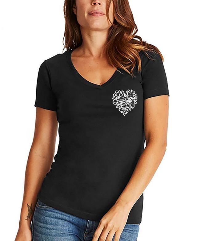 La Pop Art Womens Word Art Cursive Heart V-Neck T-Shirt Product Image