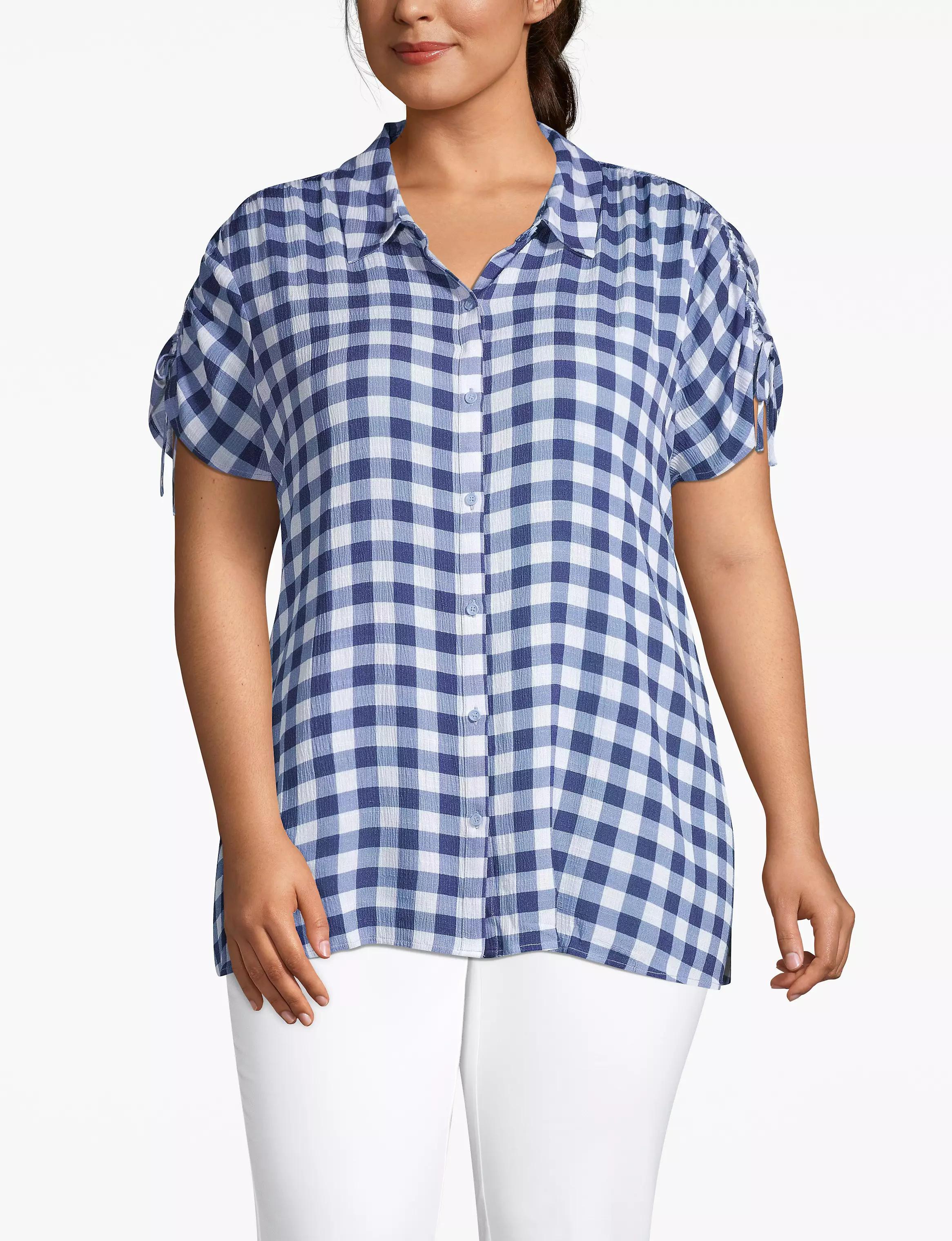 Ruched-Shoulder Button-Front Top product image