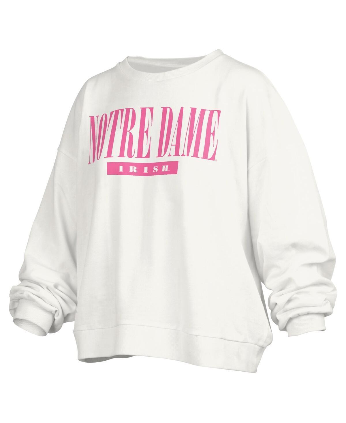 Womens Pressbox White Notre Dame Fighting Irish Sutton Janise Waist Length Oversized Pullover Sweatshirt Product Image