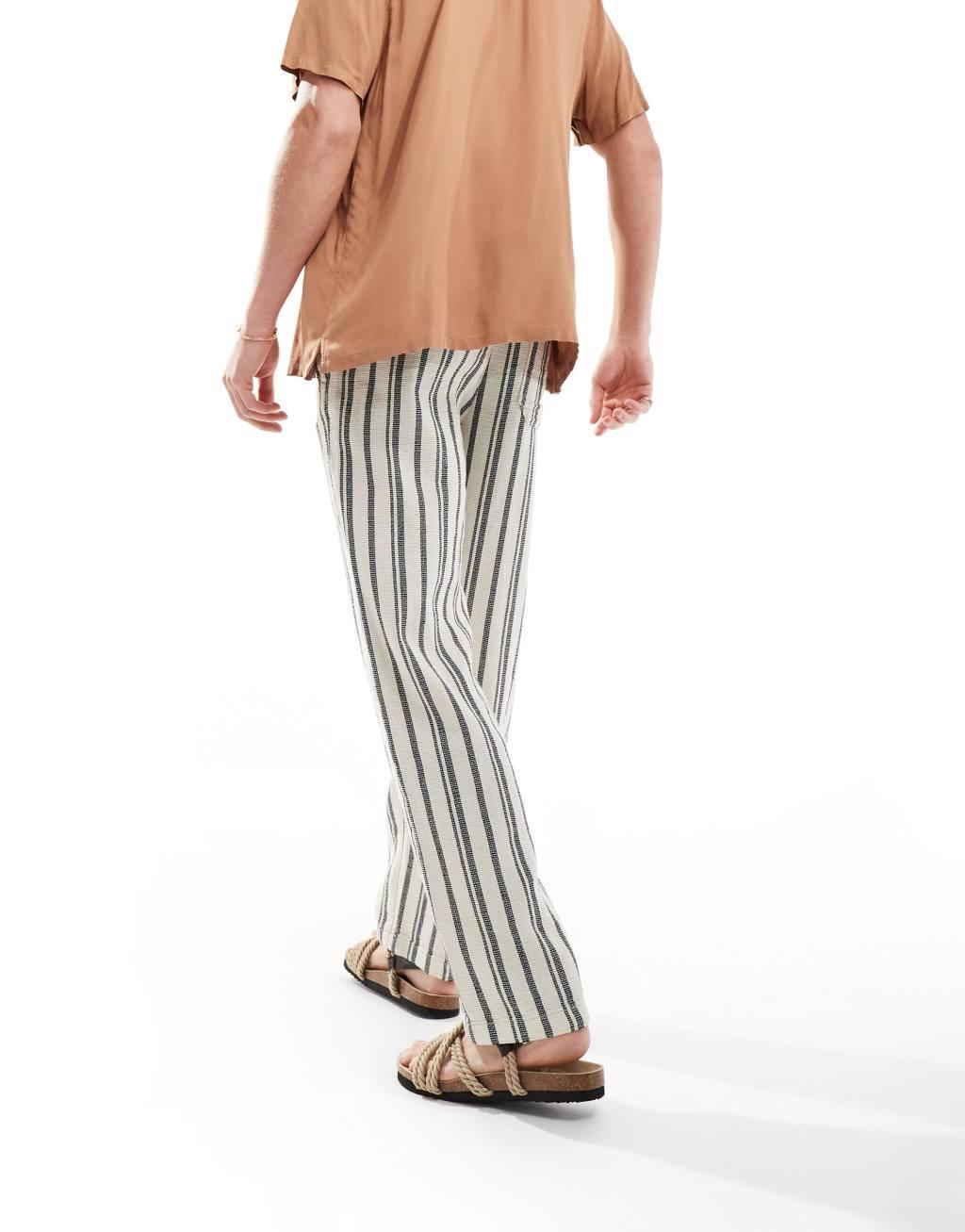 ASOS DESIGN relaxed beach pants in heavy weight textured navy and white stripe Product Image