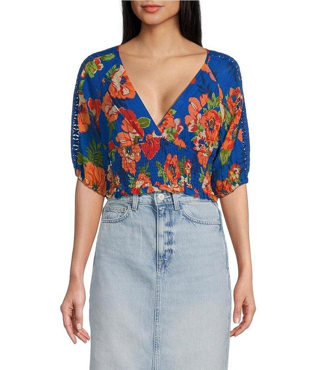 Guess Ariana Tropical Floral Print Tie Back Short Sleeve Top Product Image