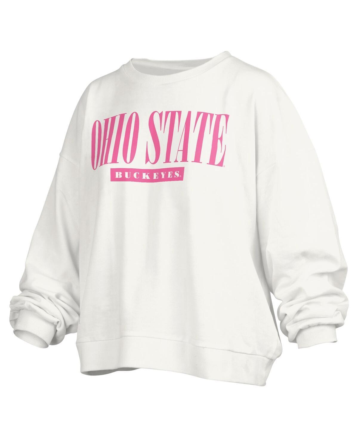 Womens Pressbox White Ohio State Buckeyes Sutton Janise Waist Length Oversized Pullover Sweatshirt Product Image