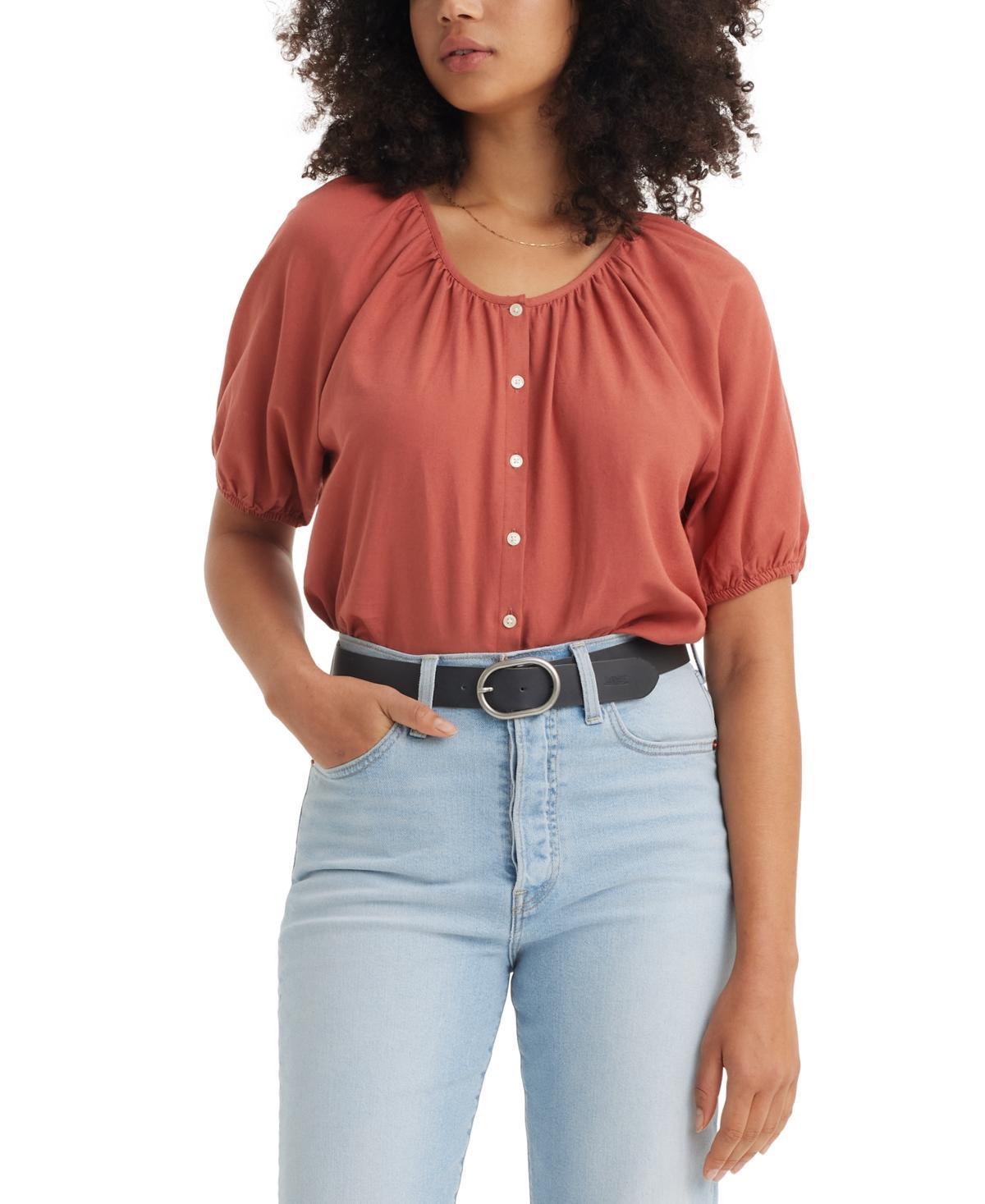 Levis Womens Leanne Button-Front Puff-Sleeve Top Product Image