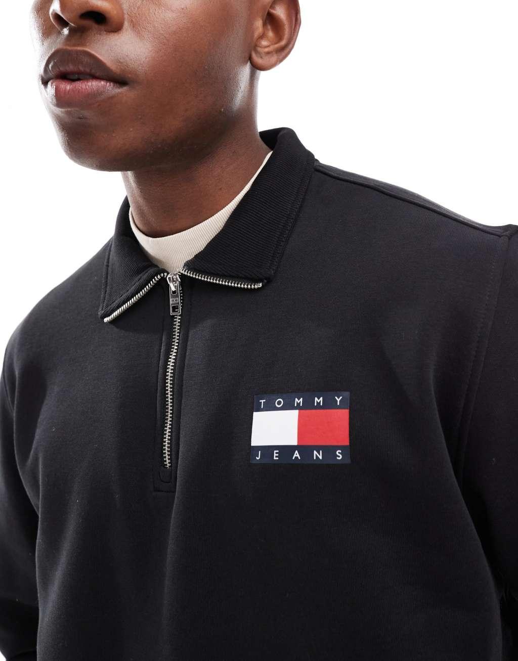 Tommy Jeans 1/4 zip sweatshirt in black Product Image