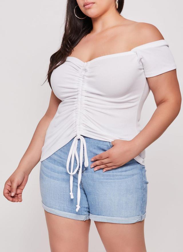 Womens Plus Size Drawstring Ruched Off the Shoulder Top Product Image