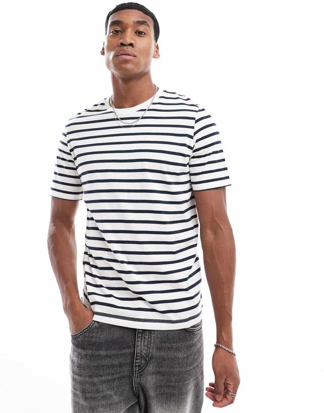 Jack & Jones 2 pack oversized stripe t-shirts in white & navy  Product Image