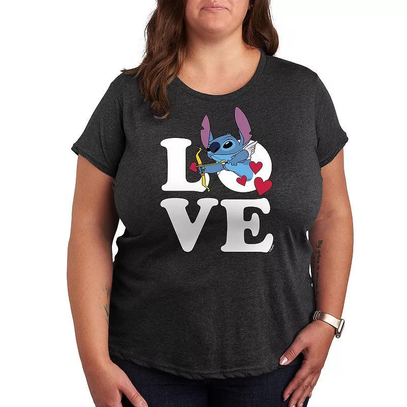 Disneys Lilo & Stitch Plus Love Cupid Graphic Tee, Womens Grey Gray Product Image