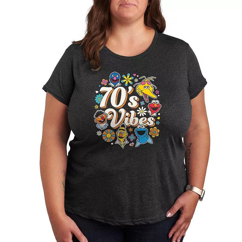 Plus Sesame Street 70s Vibes Graphic Tee, Womens Heather Grey Product Image