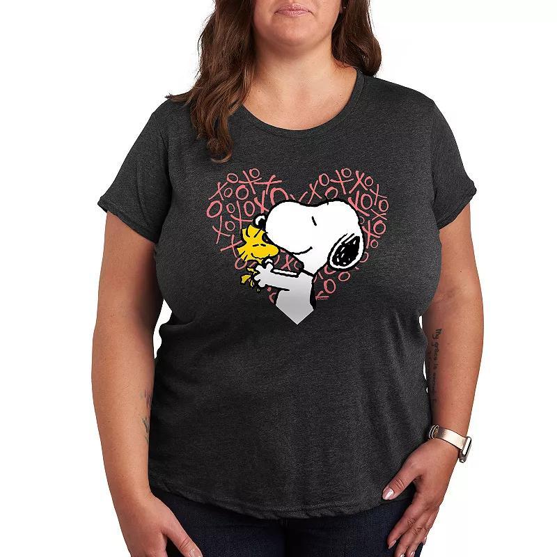 Womens Peanuts Snoopy & Woodstock Heart Graphic Tee Heather Grey Product Image