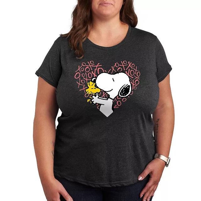 Hybrid Peanuts Womens Tee Shirts HEATHER Charcoal Peanuts Snoopy & Woodstock Heart Graphic Tee - Women & Plus Product Image