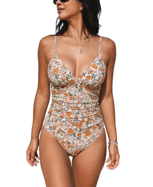 Womens Tummy Control V Neck One Piece Swimsuit Product Image