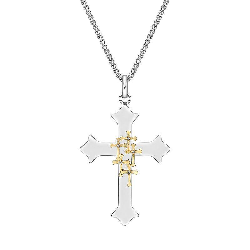 Mens LYNX Stainless Steel & Crystal Cross Pendant Necklace Multicolor Product Image