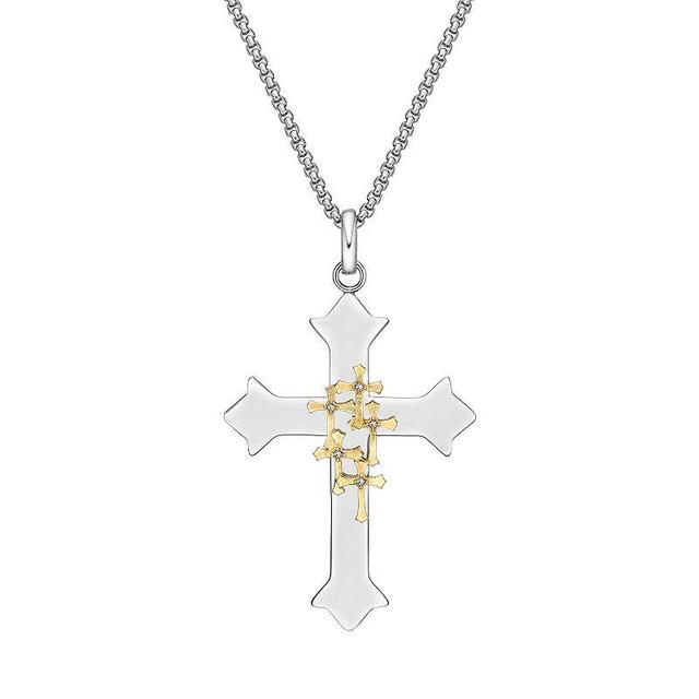 Mens LYNX Stainless Steel & Crystal Cross Pendant Necklace Multicolor Product Image