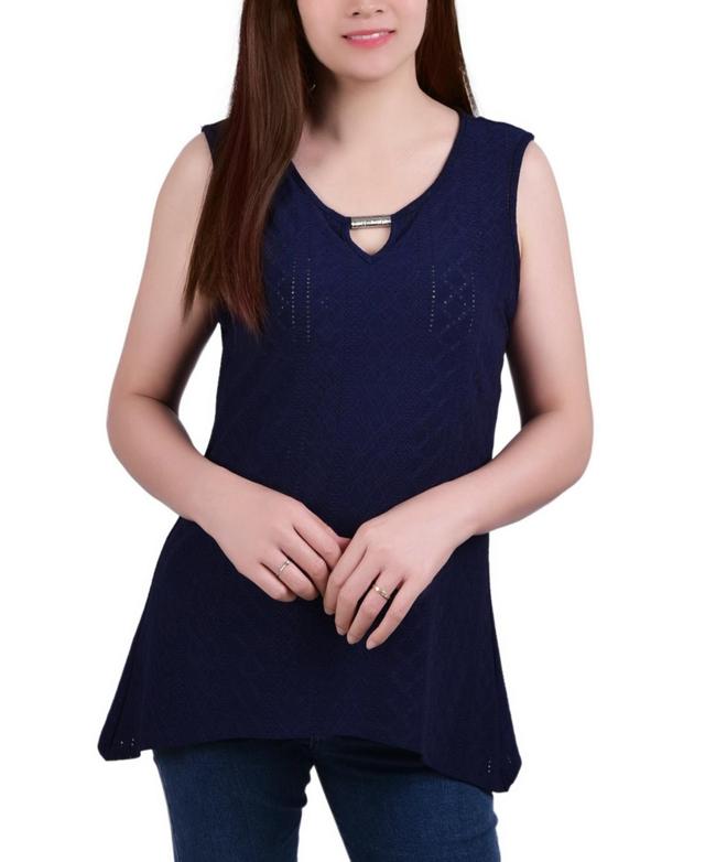 Womens Sleeveless Knit Eyelet Top with Hardware Product Image