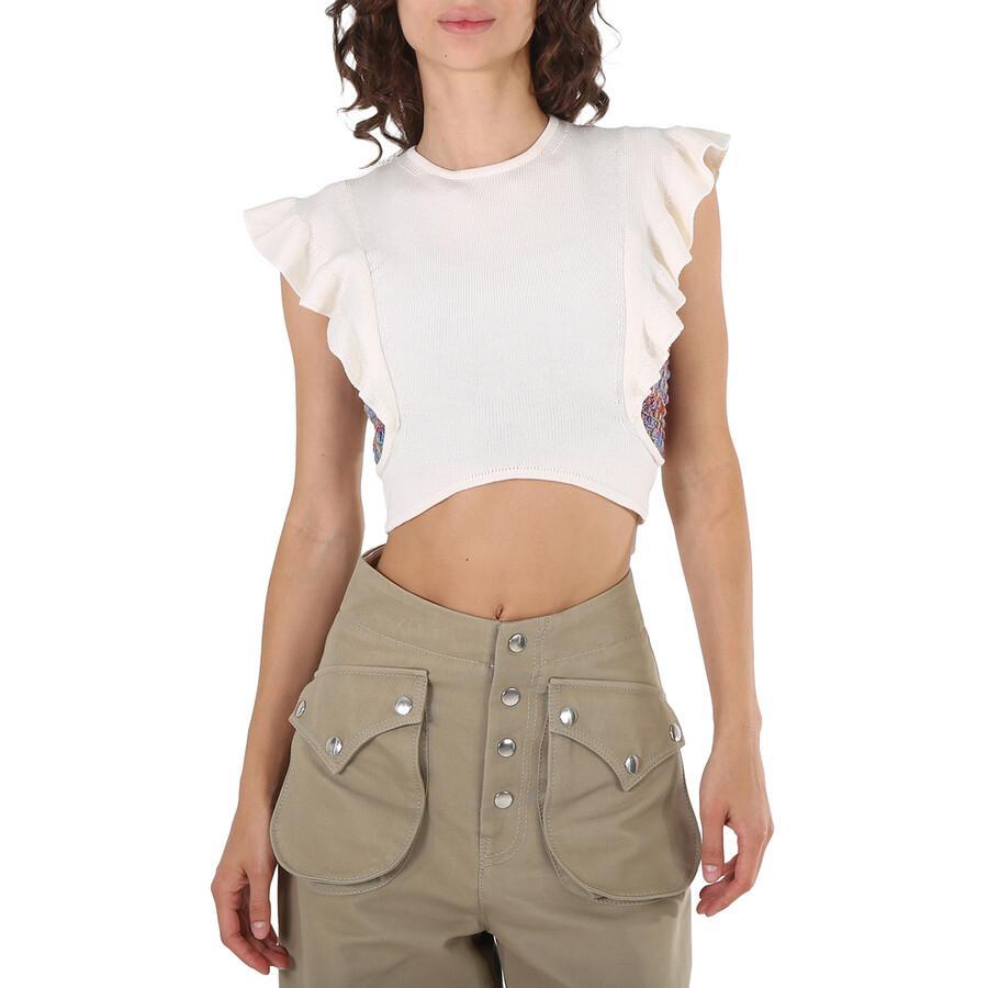 Chloe Ladies Brilliant White Cropped Knit Top Product Image