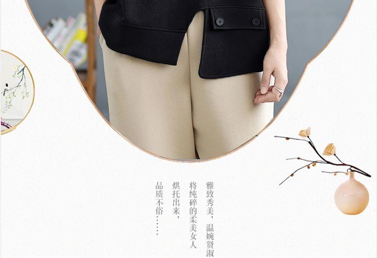 Crew Neck Plain Asymmetrical Slit Pullover Product Image