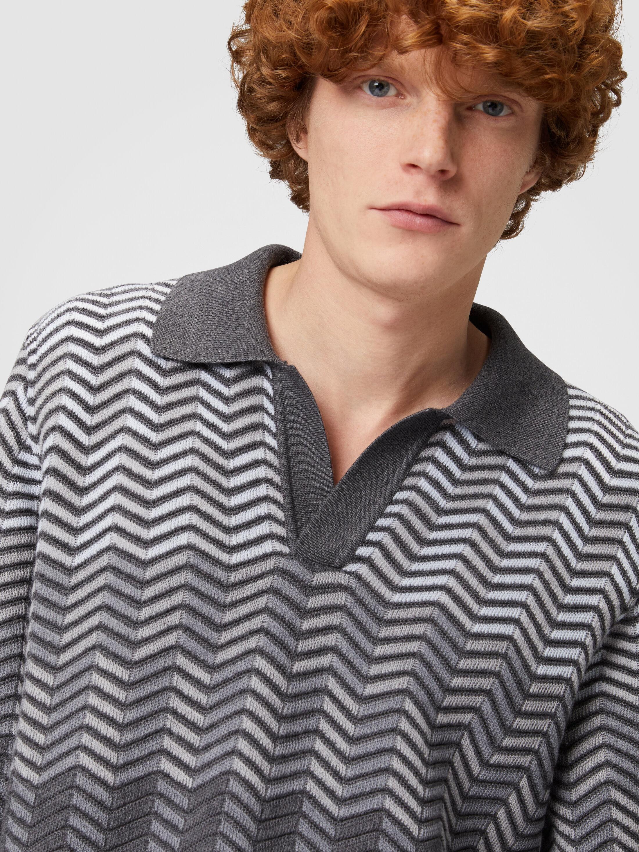 Long-sleeved polo shirt in zigzag virgin wool Product Image