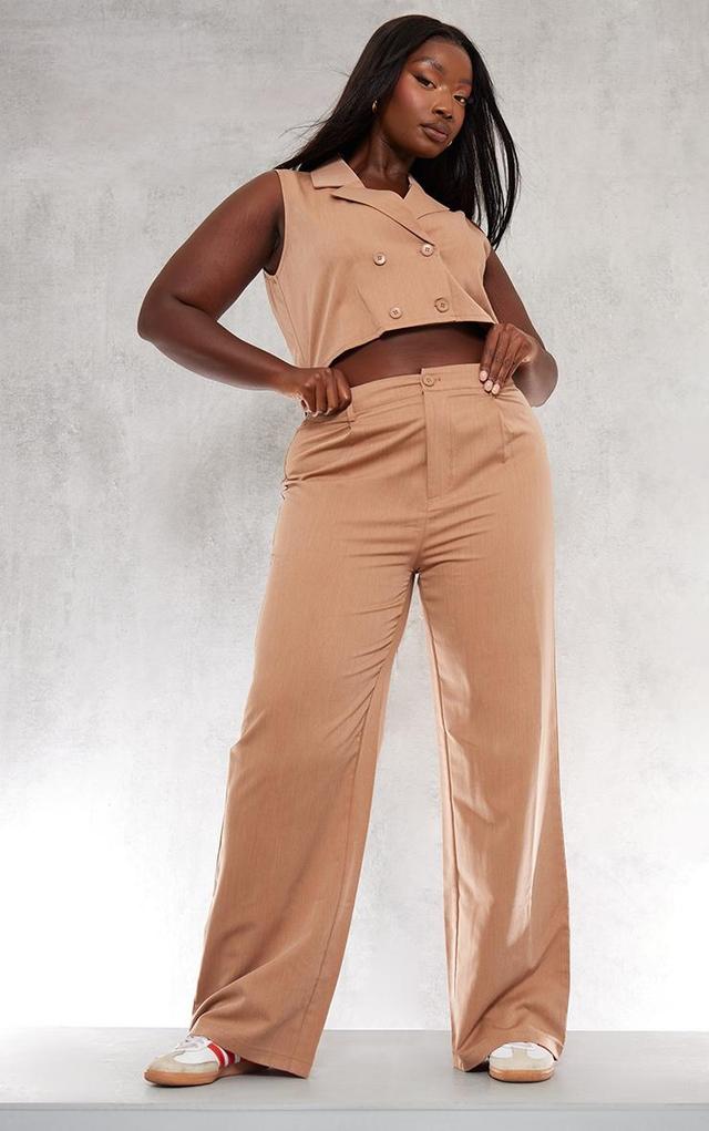 Plus Beige Tailored Vest Detail Jumpsuit Product Image