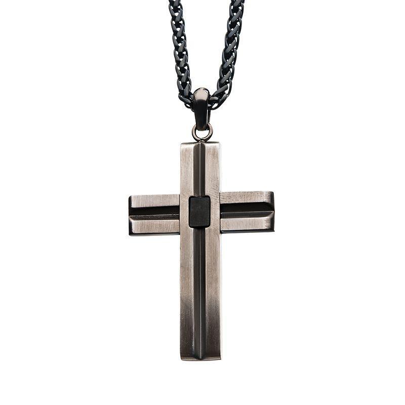 Mens Two-Tone Stainless Steel Cross Pendant Necklace Multicolor Product Image