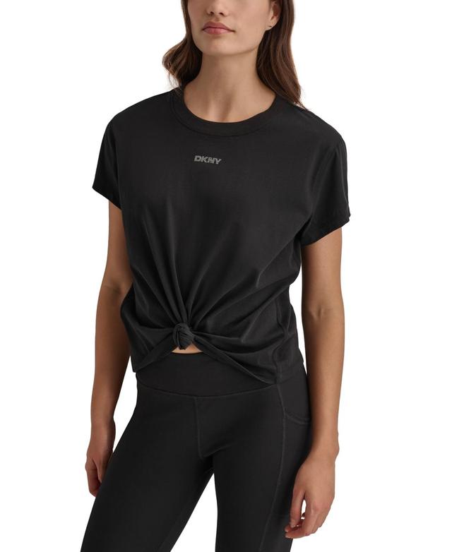 Dkny Sport Womens Cotton Stud Logo Knot-Front T-Shirt Product Image