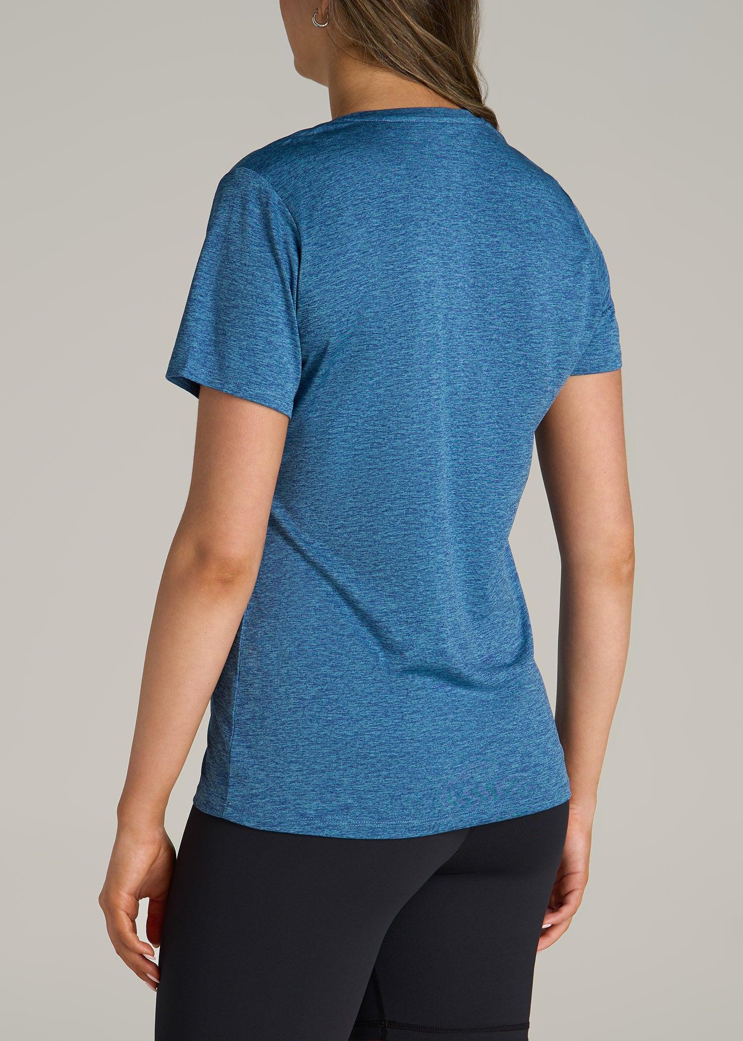 Short Sleeve Active V Neck T-Shirt for Tall Women in Ocean Blue Space Dye Female Product Image