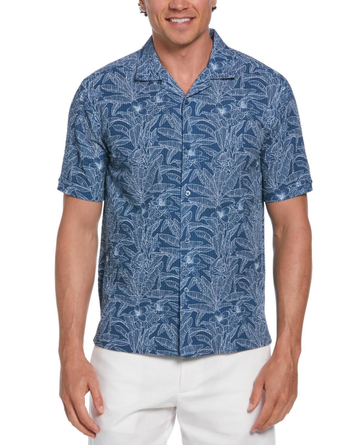 Cubavera Mens Big & Tall Short Sleeve Seersucker Leaf Print Button-Front Shirt Product Image