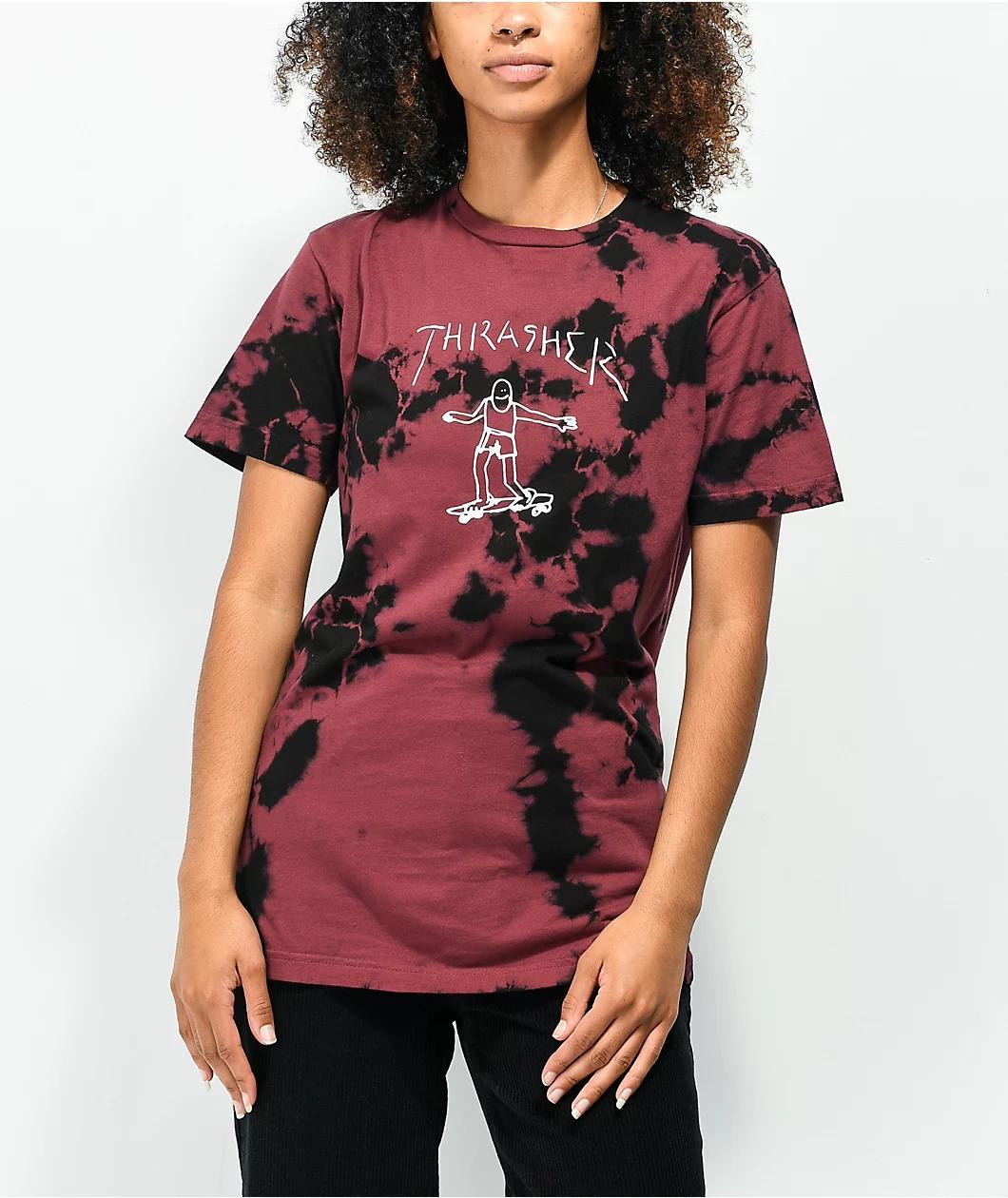 Thrasher Gonz Burgundy & Black Tie Dye T-Shirt Product Image