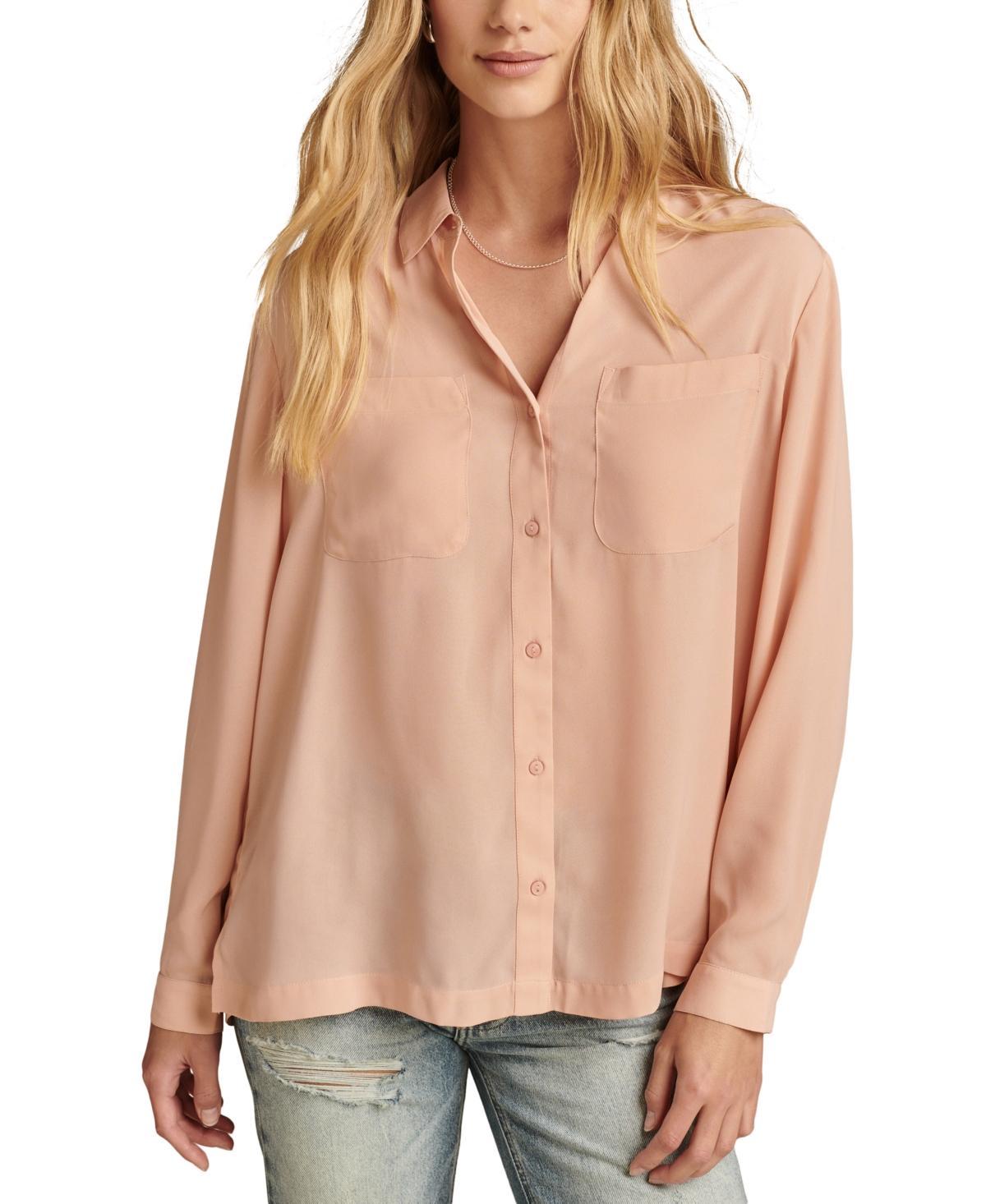 Lucky Brand Womens Collared Pleated Back Button-Front Shirt Product Image