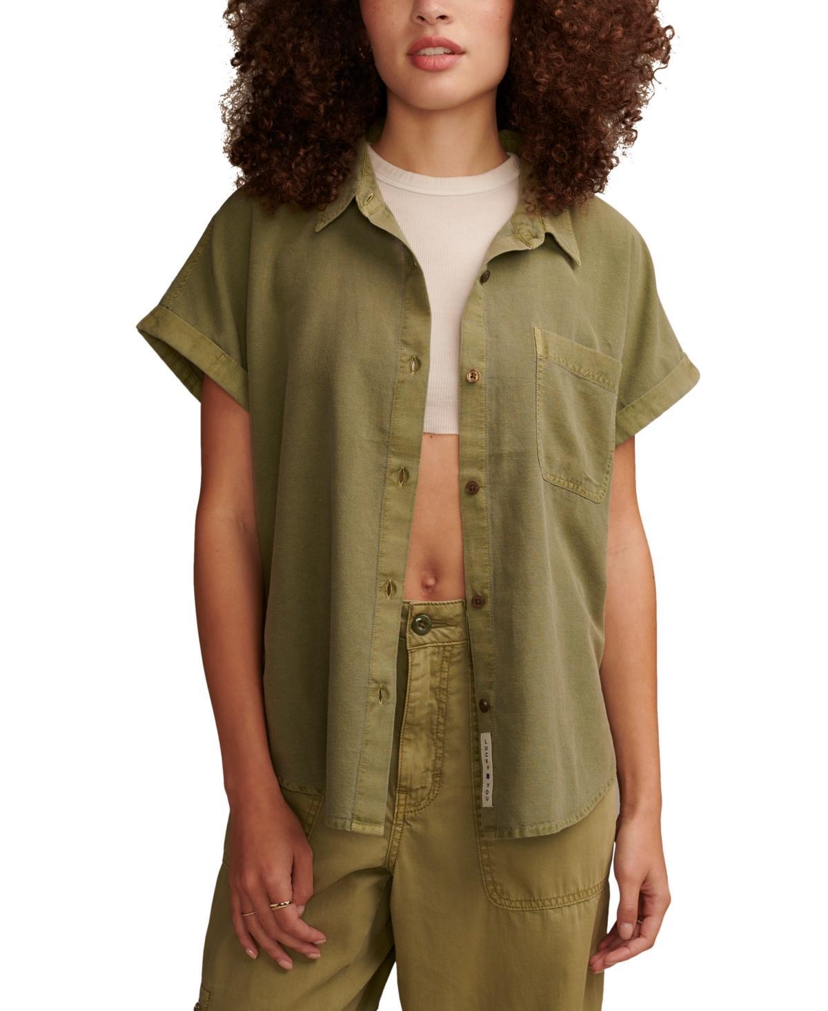 Lucky Brand Linen Short Sleeve Shirt (Dusty ) Women's Clothing Product Image