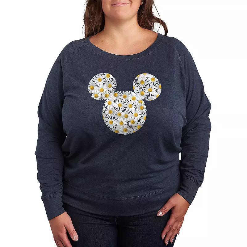 Disneys Mickey Mouse Plus Daisies Slouchy Graphic Sweatshirt, Womens Grey Product Image