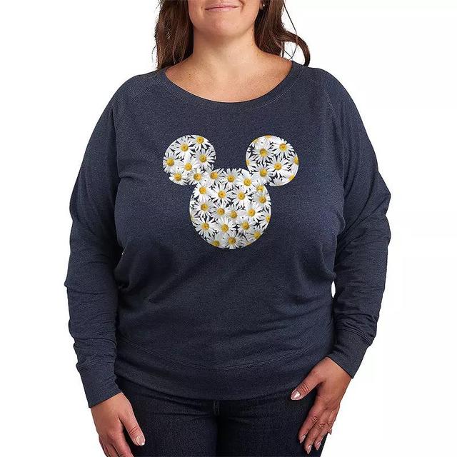 Disneys Mickey Mouse Plus Size Daisies Lightweight French Terry Sweatshirt, Womens Heather Grey Product Image