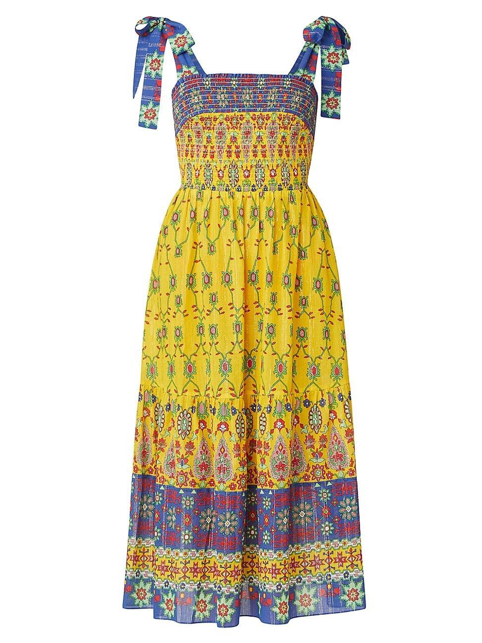 Womens Geometric Smocked Midi-Dress Product Image