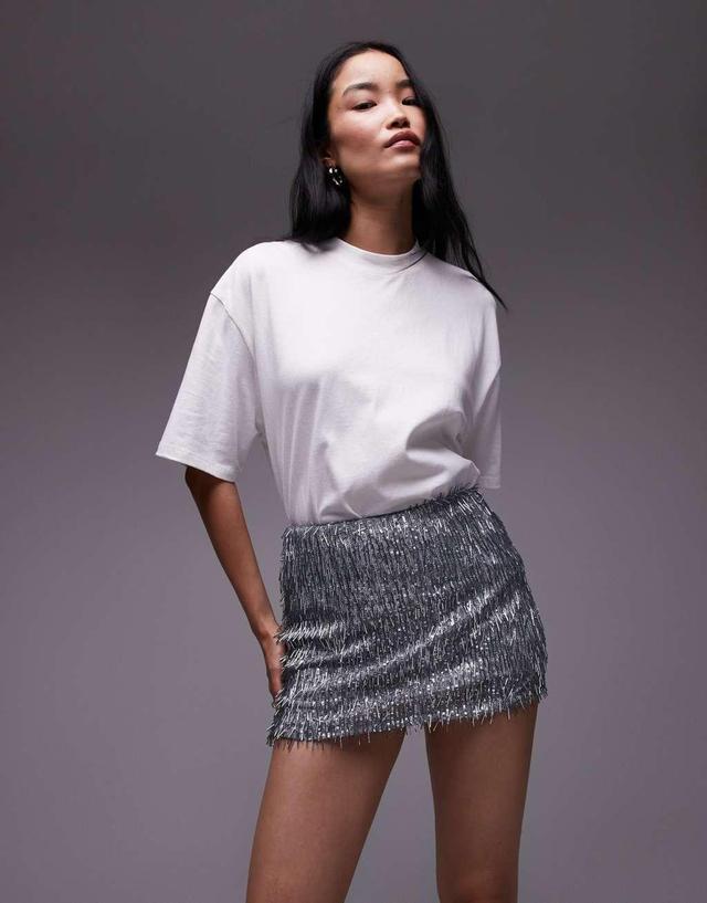 Topshop needle embellished mini skirt in silver Product Image