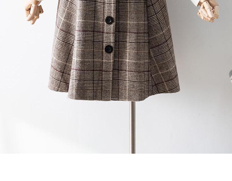 High Waist Plaid Midi A-Line Skirt Product Image