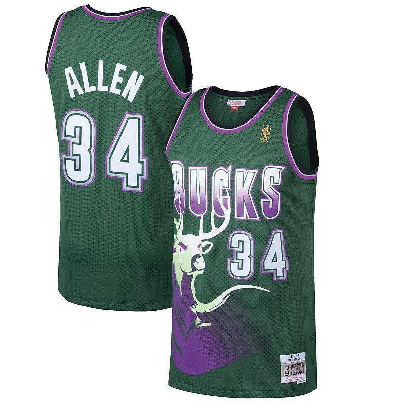 Mens Mitchell & Ness Ray Allen Kelly Milwaukee Bucks Hardwood Classics Swingman Jersey Product Image