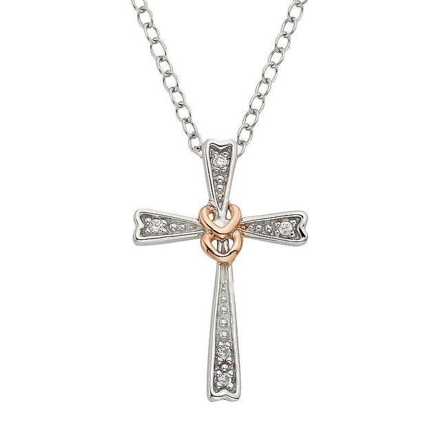 Diamond Accent Sterling Silver Two Tone Cross Pendant Necklace, Womens White Product Image