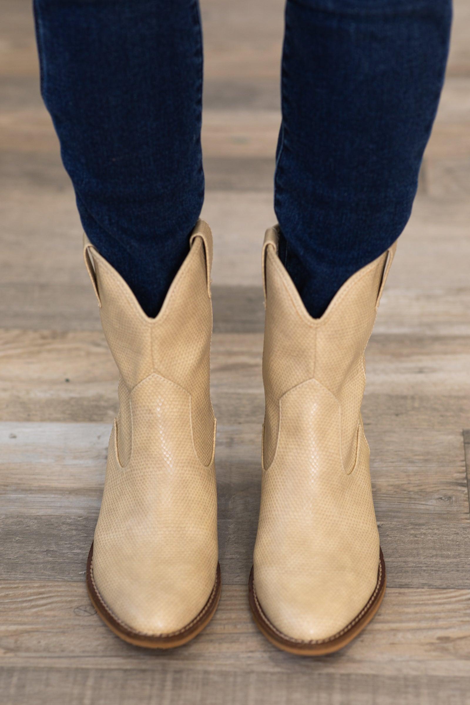 Beige Point Toe Short Western Booties Product Image