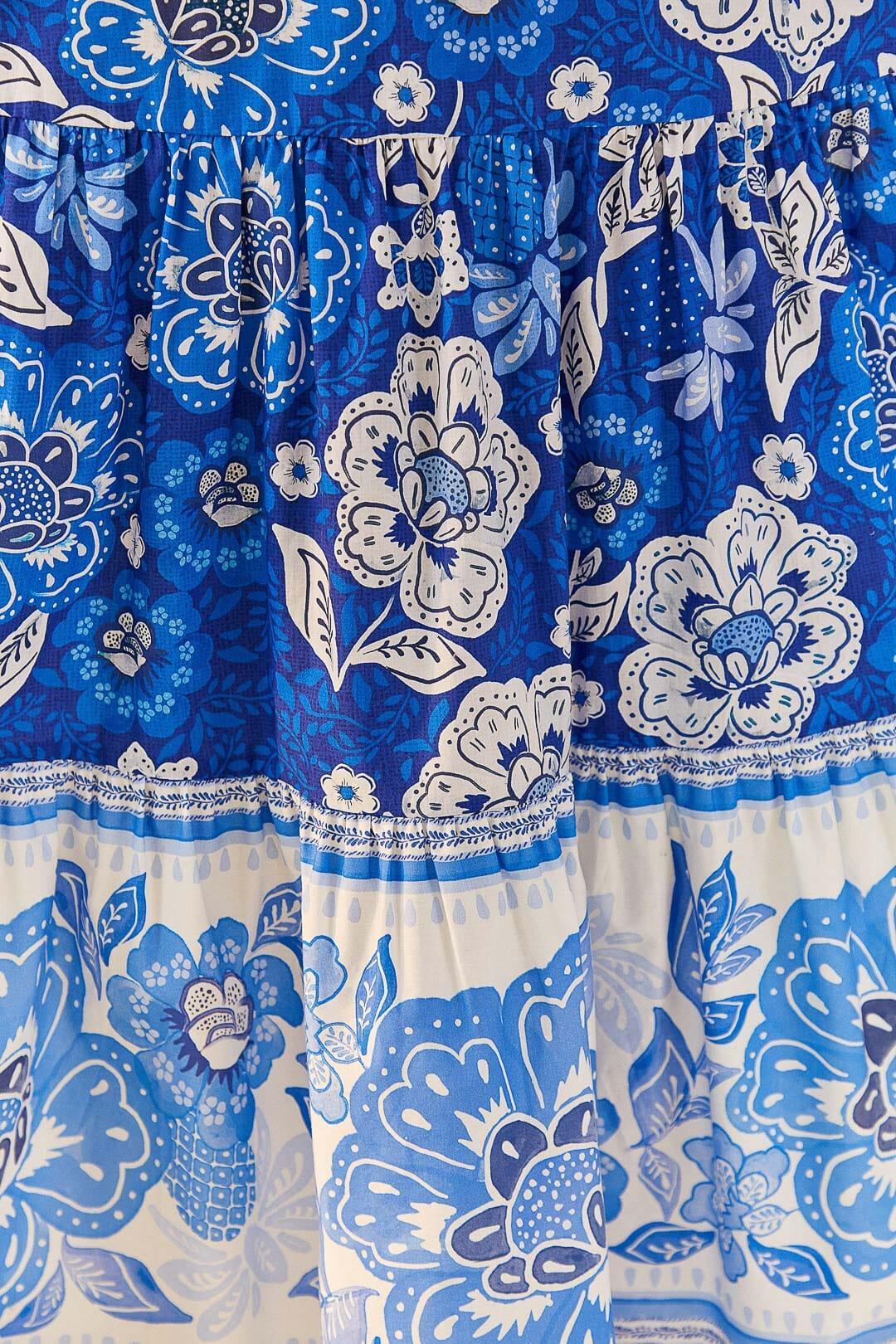 Blue Full Of Flowers Organic Cotton Midi Dress Product Image