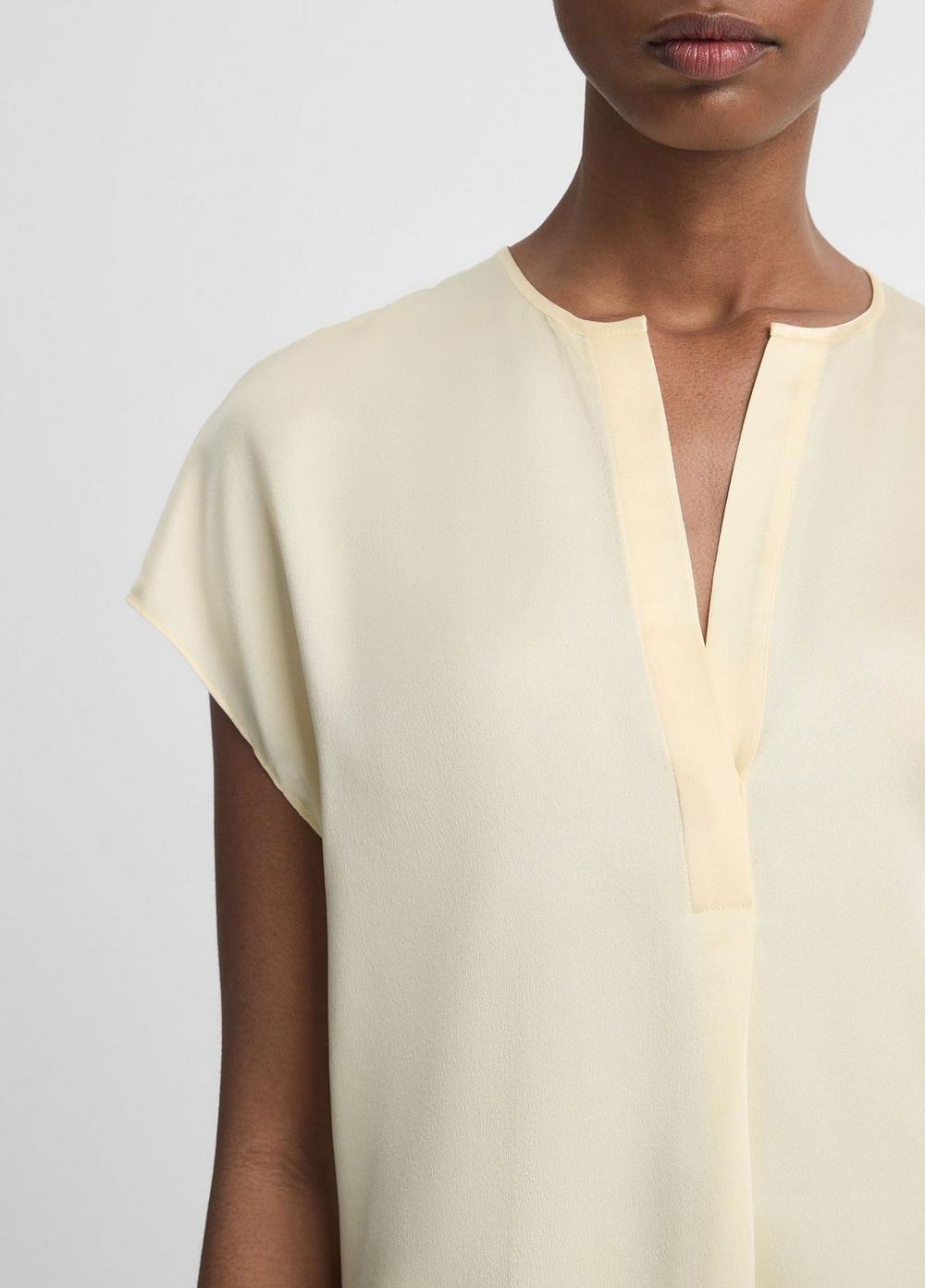 Silk Cap-Sleeve Half-Placket Blouse Product Image