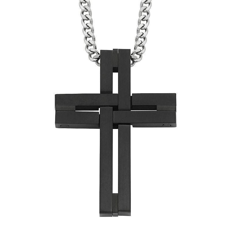 Mens Boston Bay Diamonds Black Stainless Steel Interlocking Cross Pendant Necklace Product Image