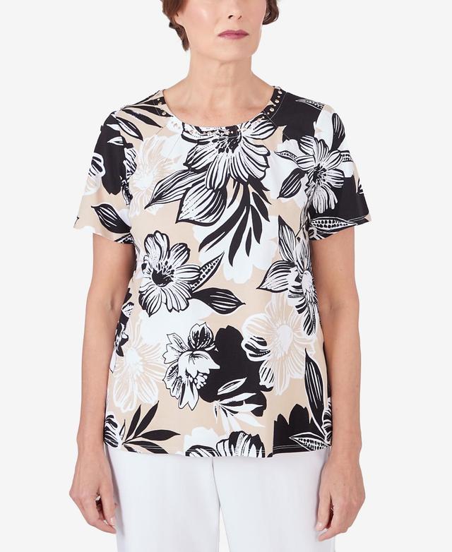 Womens Alfred Dunner Pleated Neck Bold Floral Short Sleeve Tee Product Image