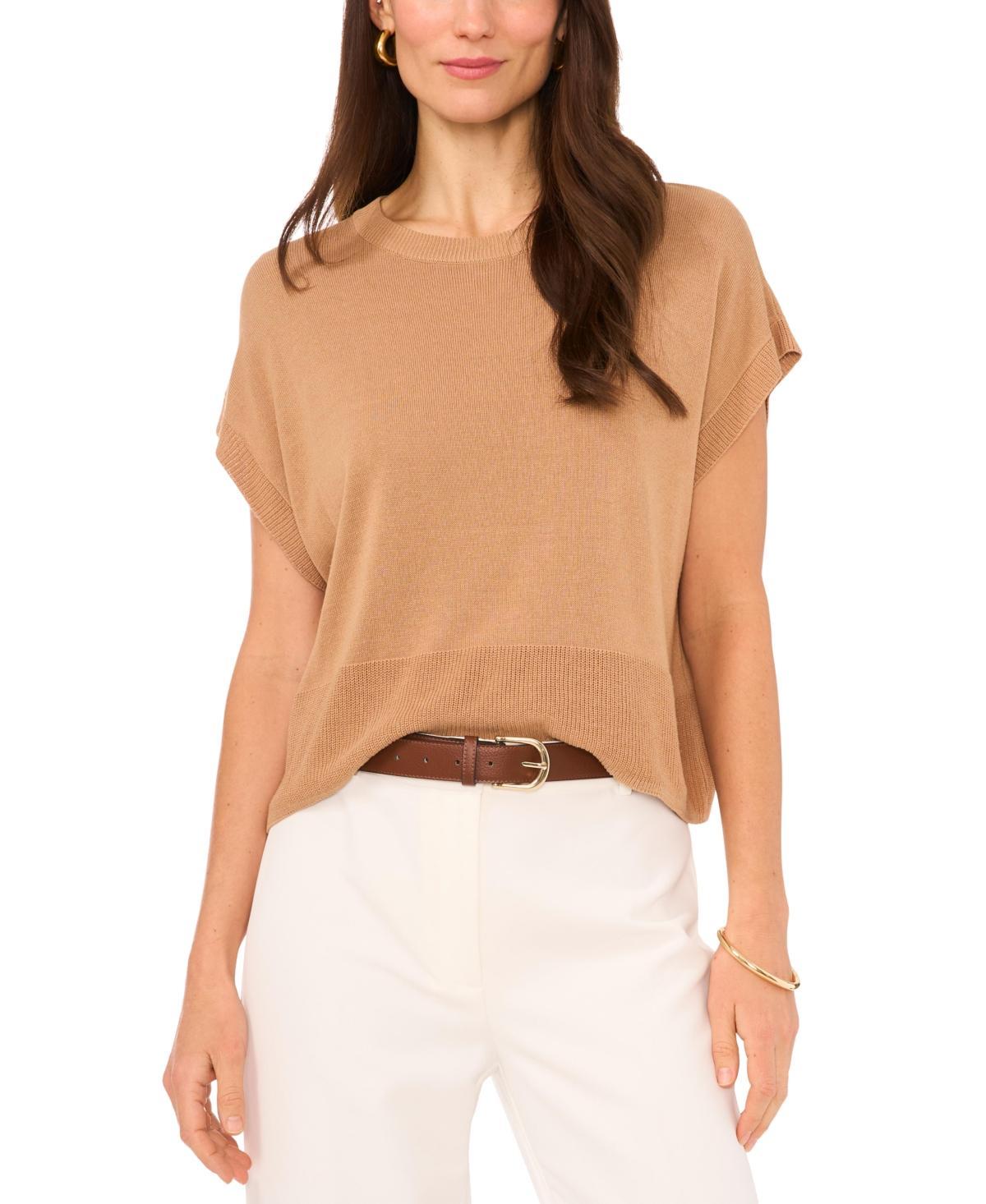 Vince Camuto Crew Neck Dropped Shoulder Short Sleeve Ribbed Trim Knit Sweater Product Image