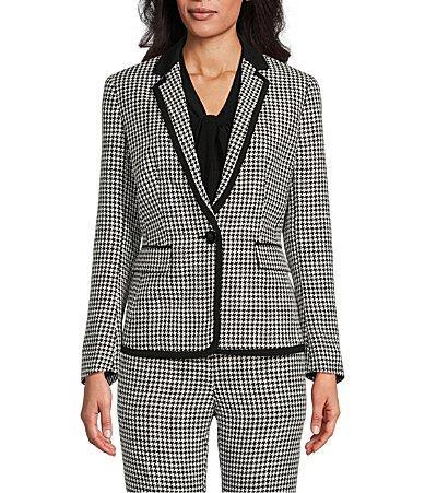 Kasper Houndstooth Crepe Notch Lapel Collar Button Front Coordinating Blazer Jacket Product Image