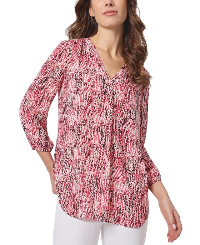 Jones New York Womens Kelly Printed V-Neck Top Product Image