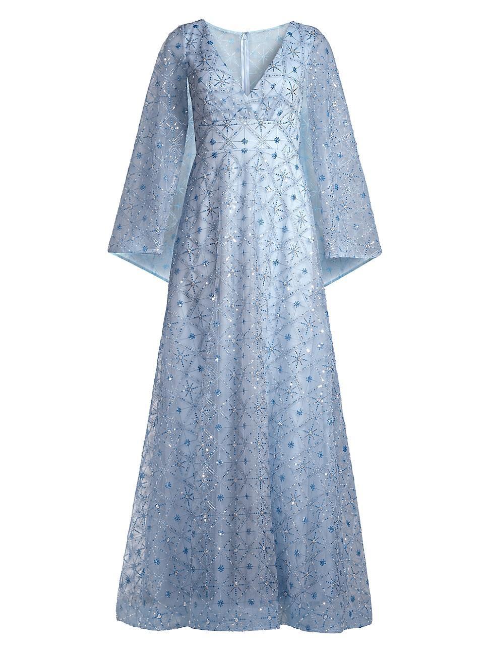 Womens Sequined Capelet-Sleeve Gown Product Image