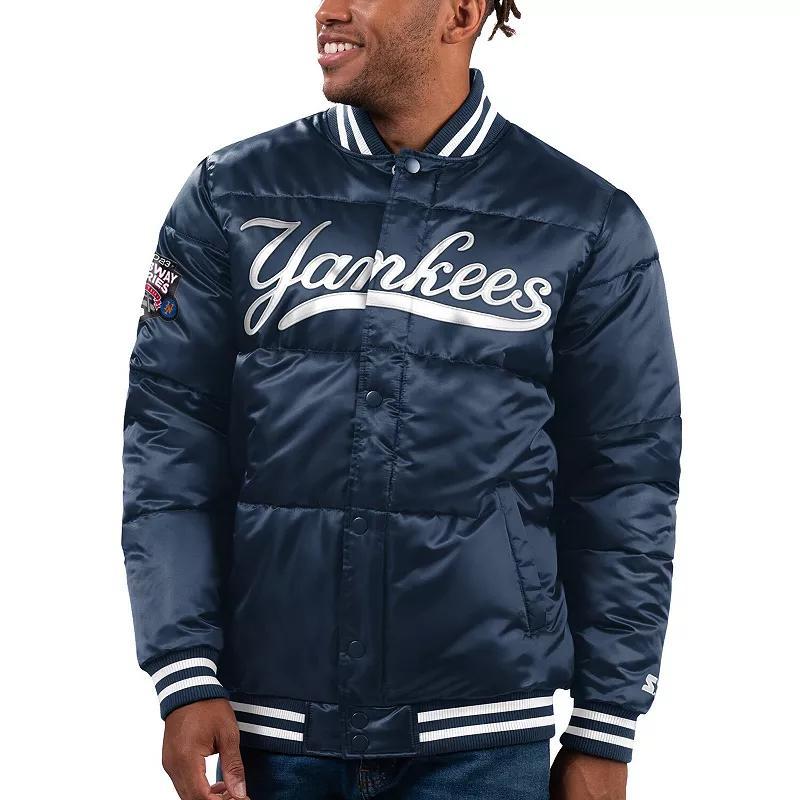 Mens Starter New York Yankees Bronx Satin Full-Snap Bomber Jacket Blue Product Image