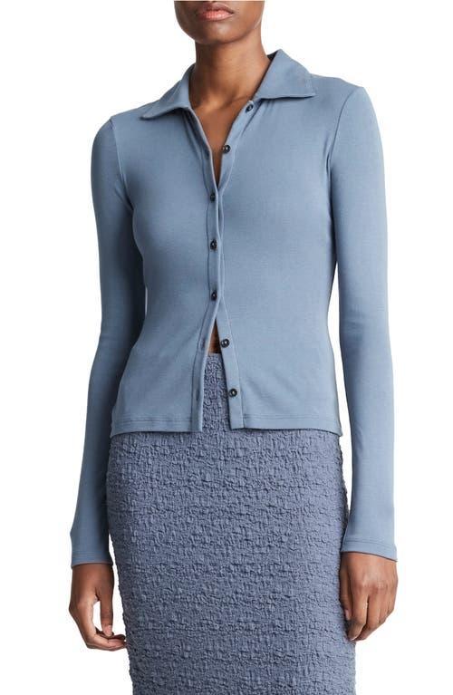 Long-Sleeve Collared Button-Front Top Product Image