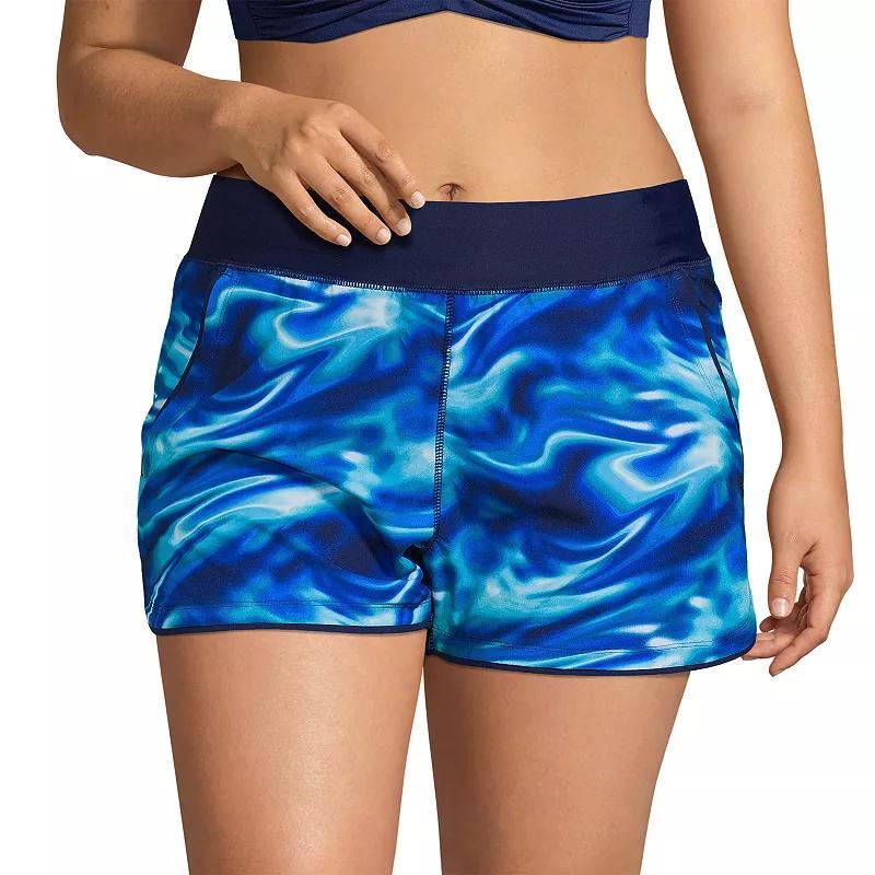 Plus Size Lands End 3 Quick Dry Elastic Waist Swim Board Shorts With Panty, Womens Dark Blue Product Image