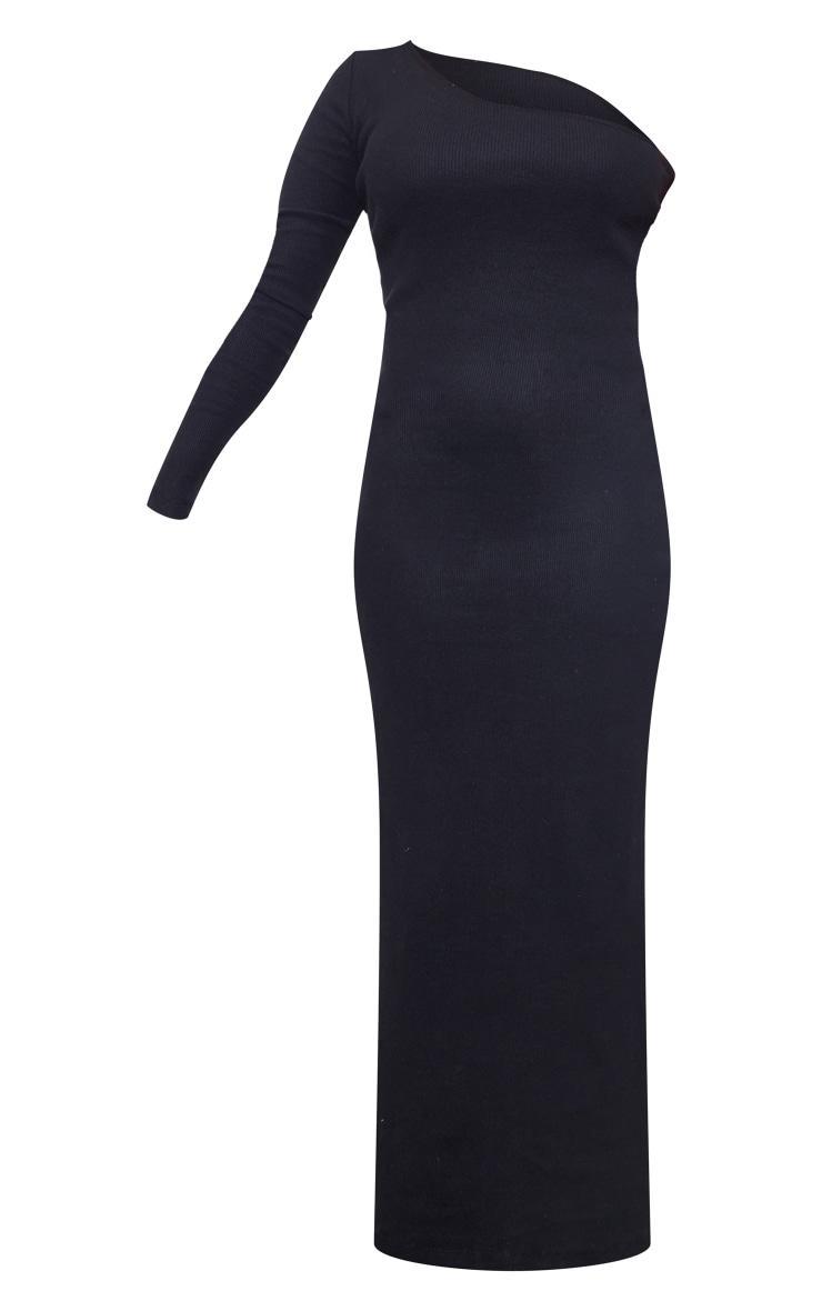 Black Heavy Brushed Rib One Shoulder Midaxi Dress Product Image