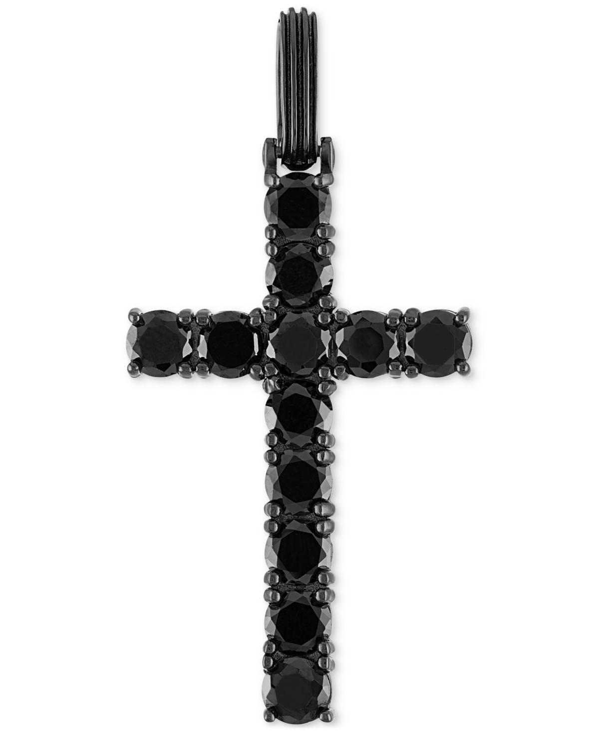 Esquire Mens Jewelry Black Cubic Zirconia Cross Pendant in Black Ruthenium-Plated Sterling (Also in White Cubic Zirconia), Created for Macys Product Image